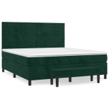 Cumpara ieftin Pat box spring cu saltea, verde inchis, 160x200 cm, catifea