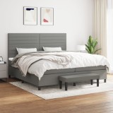 VidaXL Pat box spring cu saltea, gri &icirc;nchis, 200x200 cm, textil