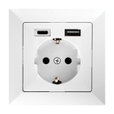 Priză Abex Perla PT-17P schuko cu USB A și USB C, &icirc;ncastrată, alb