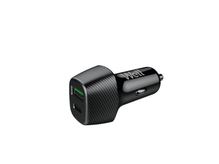 Incarcator auto Well 51W 1x USB type C PD 33W PPS + 1x USB-A QC 18W negru PSUP-USB-CPQ5101BK-WL