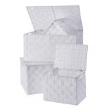 Cumpara ieftin Set 4 cutii depozitare cu capac albe 23 x 17 x 19 cm, 38 x 27,5 x 20 cm, 40 x 29,5 x 20,5 cm