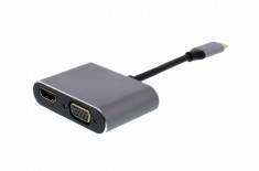 Adaptor USB-C 3.1 - HDMI 4K 30Hz si VGA 1080p 60Hz, Well foto