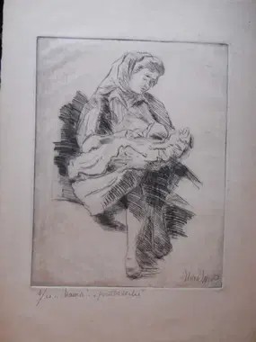 Elvira Micos &quot;Mama&quot;,gravura/hartie,35x26cm,pp/sticla/rama 52,5x37cm