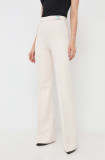 Elisabetta Franchi pantaloni femei, culoarea bej, lat, high waist