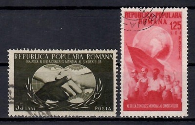 Romania 1953, LP.355 - Al III-lea Congres Sindical Mondial, Stampilat foto