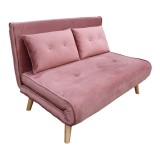 Cumpara ieftin Canapea extensibila Josuane doua locuri catifea mar rottan si picioare din lemn nuanta naturala 117x80x81 cm