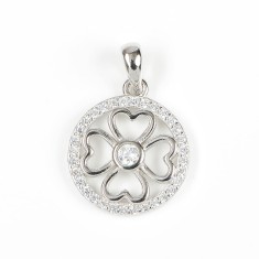 Pandantiv rotund cu pietre zirconice trifoi din argint