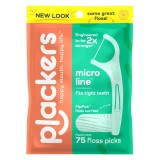 Ață dentară Plackers Micro Line cu scobitoare, aromă de mentă, 75 buc.