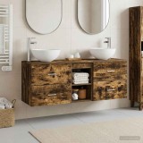 Cumpara ieftin Set dulap baie 3 buc. Stejar fumuriu 129 x 35 x 80 cm