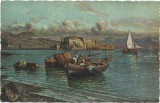 CP854N Napoli, Castello dell'Ovo, pittore G Carelli, carte poștală