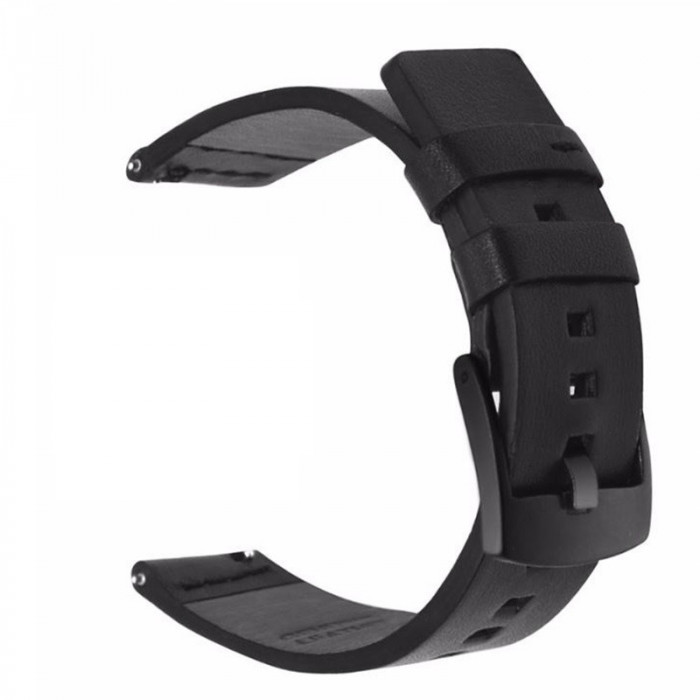 Curea piele naturala, compatibila Amazfit BIP 3, telescoape Quick Release, Negru