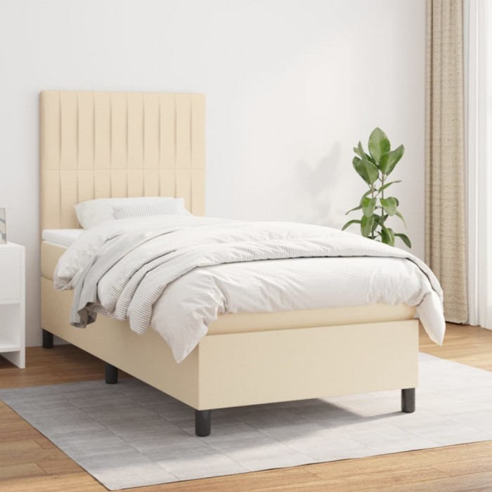 vidaXL Pat box spring cu saltea, crem, 100x200 cm, textil 3141918
