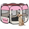 Țarc joacă pliabil c&acirc;ini cu sac de transport roz 90x90x58 cm