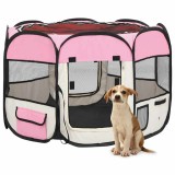 VidaXL Țarc joacă pliabil c&acirc;ini cu sac de transport roz 90x90x58 cm
