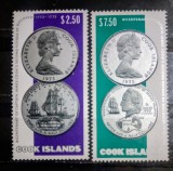 Cook Islands 1974 monede, nave ,Nava James Cook serie 2v neștampilată, Cook Island 1974
