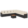 Set canapele de gradina cu perne, 10 piese, negru, poliratan