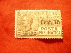Timbru Italia 1927 pneumatica 15C supratipar pe 20C ,guma partial
