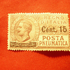 Timbru Italia 1927 pneumatica 15C supratipar pe 20C ,guma partial