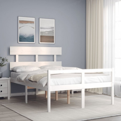 Cadru de pat senior cu tablie, 120x200 cm, alb, lemn masiv GartenMobel Dekor foto