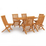 Set mobilier gradina vidaXL, 7 piese, lemn masiv tec, extensibil 110-160cm, pliabil, cu orificiu umbrela