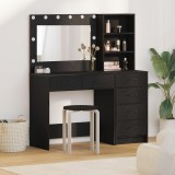 vidaXL Set masă de toaletă cu LED, 2 piese, negru, lemn prelucrat