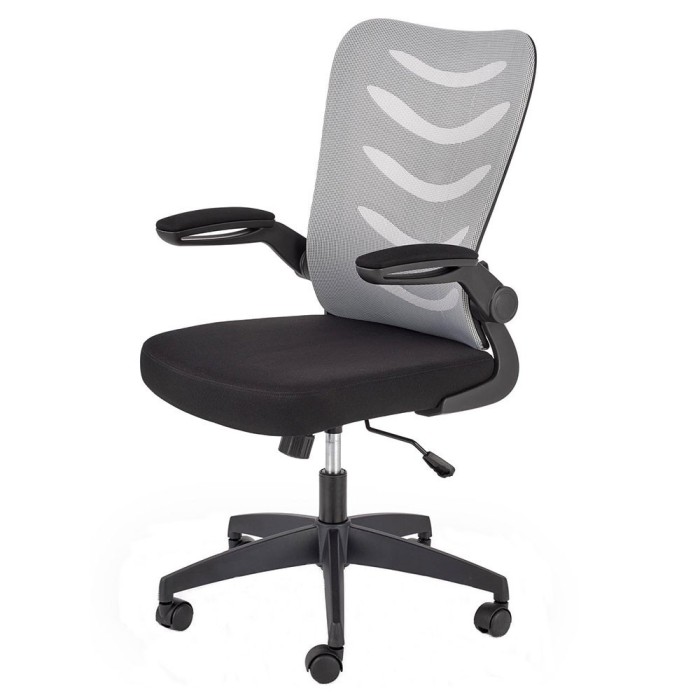Scaun birou cu mesh HM Lovren, ergonomic, suport lombar, inaltime reglabila, cotiere rabatabile, baza polipropilena, 100 kg, negru gri