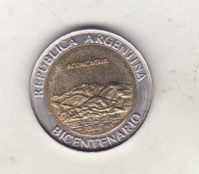 bnk mnd Argentina 1 peso 2010 unc , bimetal , Aconcagua foto