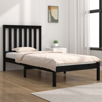 Cadru de pat mic single, negru, 75x190 cm, lemn masiv de pin GartenMobel Dekor foto