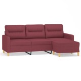Cumpara ieftin Canapea cu 3 locuri si taburet, rosu vin, 180 cm, textil