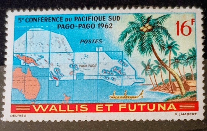 Wallis et Futuna 1962 harta Pacificului de Sud, palmier cocos fructe serie 1v.neștampilată