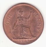 Marea Britanie 1 penny 1965 XF-aUNC -Elizabeth II 1st portrait, Europa, Bronz