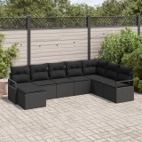 Set de 8 Piese Canapea de Grădină cu Perne Ratan Polimer Negru, Canapea de Grădină cu 2 Locuri cu Spațiu de Depozitare și Perne Ratan Polimer Negru, vidaXL