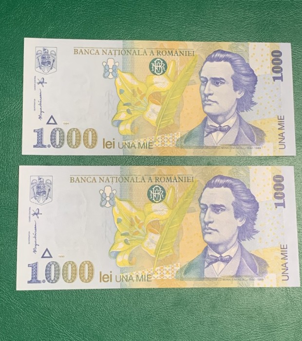 2 bancnote 1000 lei 1998 necirculate