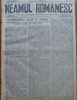 Ziarul Neamul romanesc , nr. 9 , 1914 , din perioada antisemita a lui N. Iorga foto