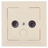 Priza RTV Perla intermediara 14DB, incastrata, rama inclusa, bej