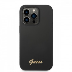 Husa de protectie telefon Guess pentru iPhone 14 Pro Max, Camera Outline and Script Metal Logo, Silicon Lichid, Negru