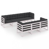Set mobilier de gradina cu perne, 8 piese, lemn masiv de pin