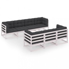 Set mobilier de gradina cu perne, 8 piese, lemn masiv de pin