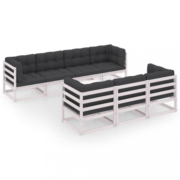 Set mobilier de gradina cu perne, 8 piese, lemn masiv de pin