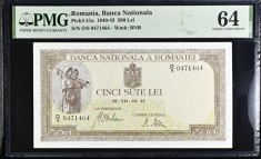 500 lei 1941 PMG64 UNC bancnota gradata