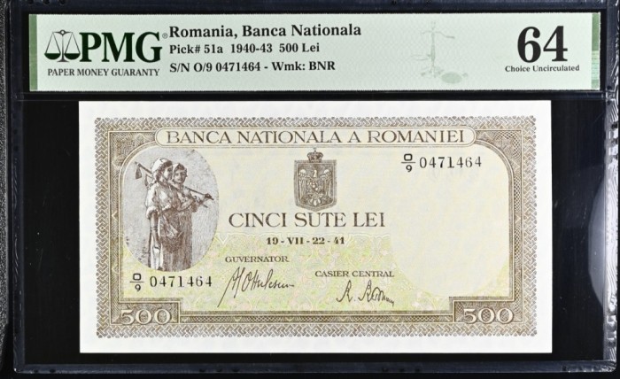 500 lei 1941 PMG64 UNC bancnota gradata