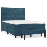 Cumpara ieftin Pat box spring cu saltea, albastru inchis, 140x200 cm, catifea