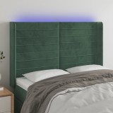 vidaXL Tăblie de pat cu LED, verde &icirc;nchis, 147x16x118/128 cm, catifea