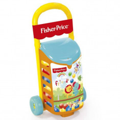 Carucior cu bile Fisher Price, plastic rezistent, 19 bile colorate, 56 x 30 x 20 cm, 18 luni+