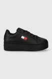 Cumpara ieftin Tommy Jeans sneakers din piele TJW FLATFORM ESS culoarea negru, EN0EN02518