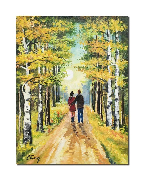 Tablou cu indragostiti pictat manual, Impreuna pentru totdeauna, 60x45cm ulei pe panza, Constantin Feraru