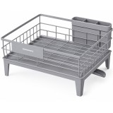 SONGMICS Suport vase metalic, cu tava si scurgere mobila direct in chiuveta, 31x42x19 cm, gri