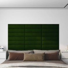 vidaXL Panouri de perete 12 buc. verde &icirc;nchis 60x15 cm catifea 1,08 m&sup2;