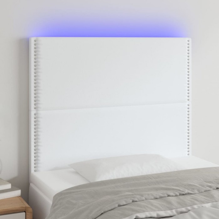 vidaXL Tăblie de pat cu LED, alb, 90x5x118/128 cm, piele ecologică 3122363
