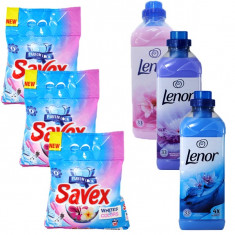 3 x Savex White & Colors, 3 x 2kg + 3 x Balsam rufe Lenor